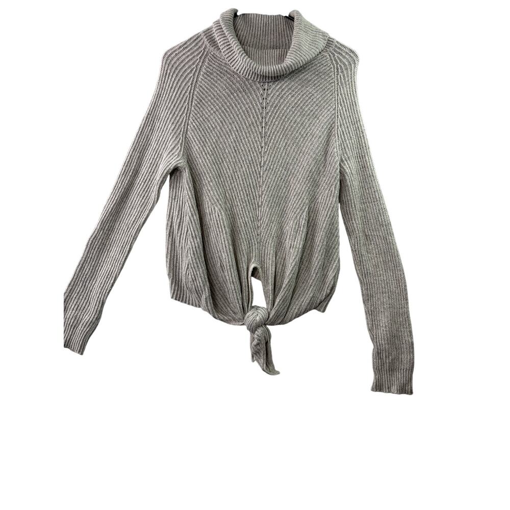 Anthropologie Moth Tie-Front Turtleneck Cashmere-Blend Sweater–Light Gray–Size S